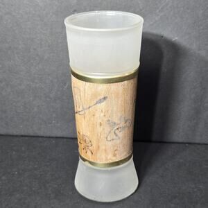 Siesta Ware Tall White Frosted Tiki Highball Glass Mahogany Wood Bar Ware VTG